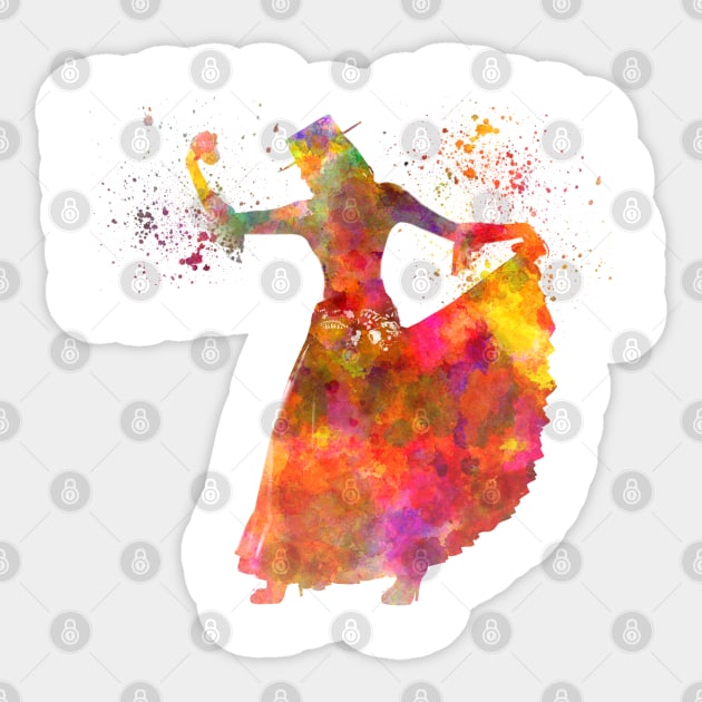 Gypsy woman dancing flamenco dancer silhouette in watercolor Sticker by PaulrommerArt